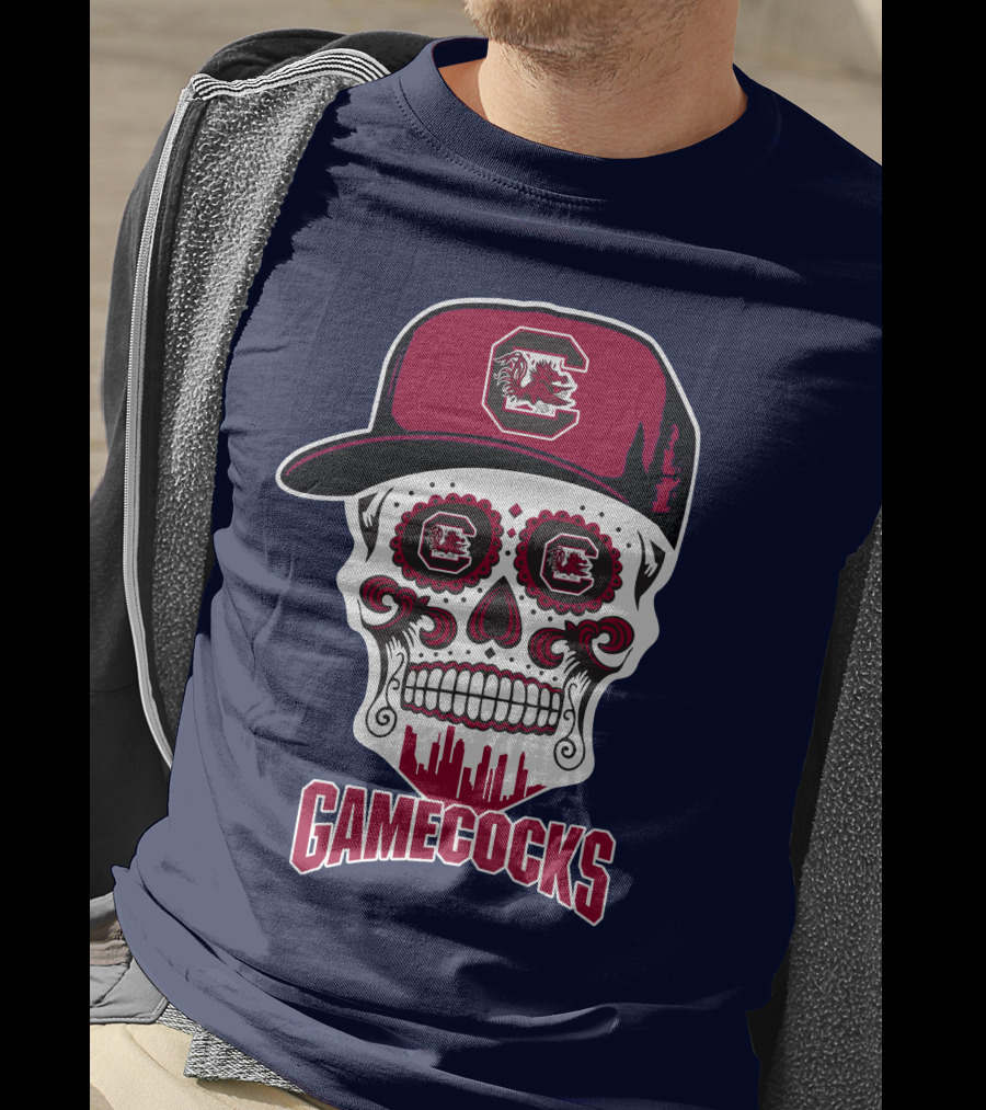 South Carolina Gamecocks Skull Design With Hat And Icons T-Shirt