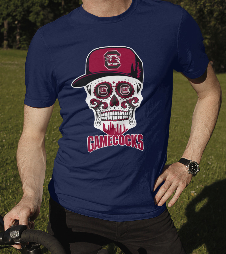 South Carolina Gamecocks Skull Design With Hat And Icons T-Shirt
