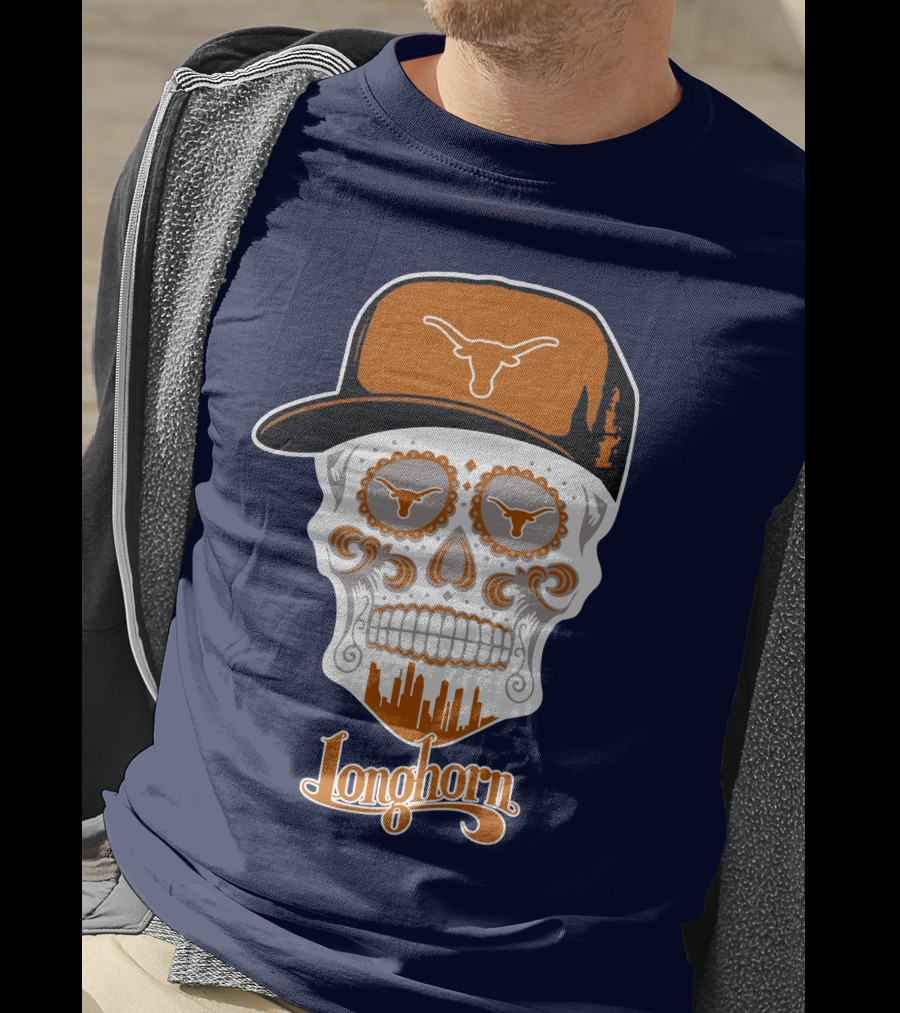 Longhorns Skull With Texas Longhorns Cap And Austin Skyline T-Shirt
