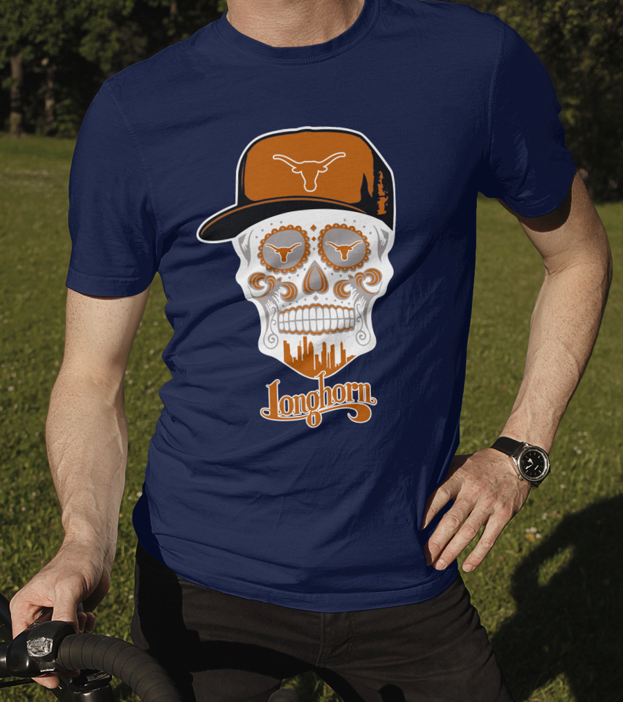 Longhorns Skull With Texas Longhorns Cap And Austin Skyline T-Shirt