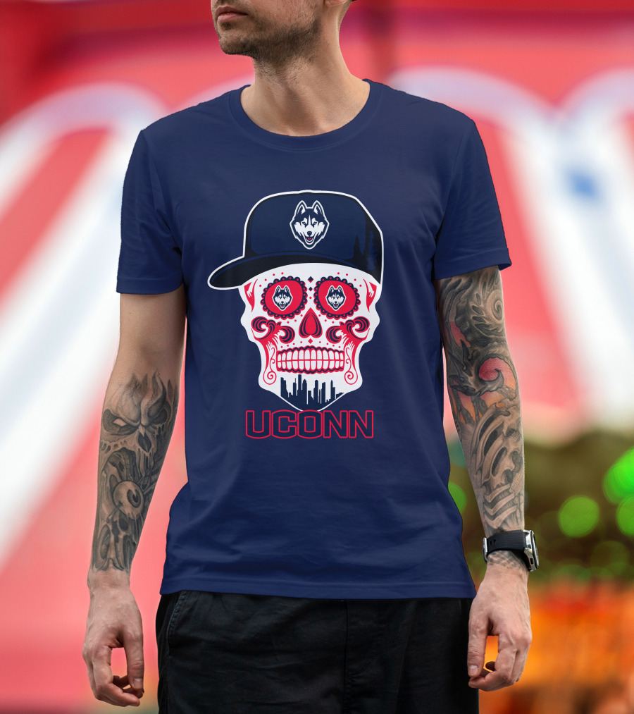 Uconn Huskies Sugar Skull With Hat T-Shirt