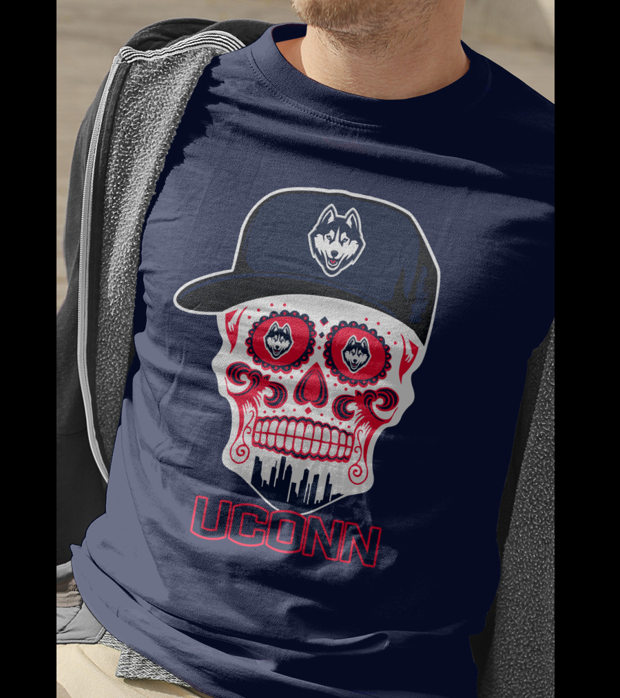 Uconn Huskies Sugar Skull With Hat T-Shirt