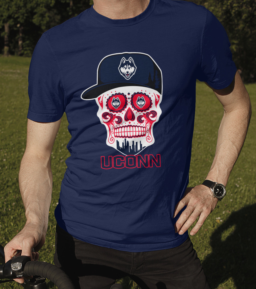 Uconn Huskies Sugar Skull With Hat T-Shirt