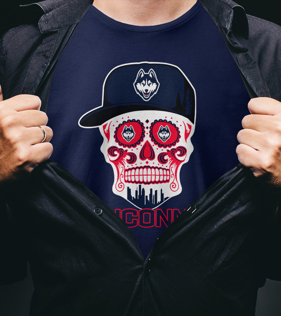 Uconn Huskies Sugar Skull With Hat T-Shirt