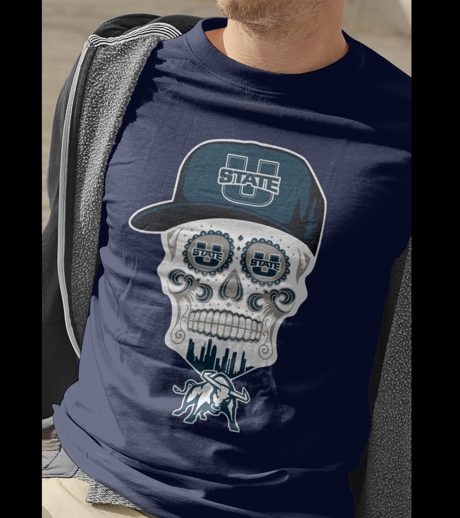 Utah State Aggies Skull Logo U State Hat And Bull T-Shirt