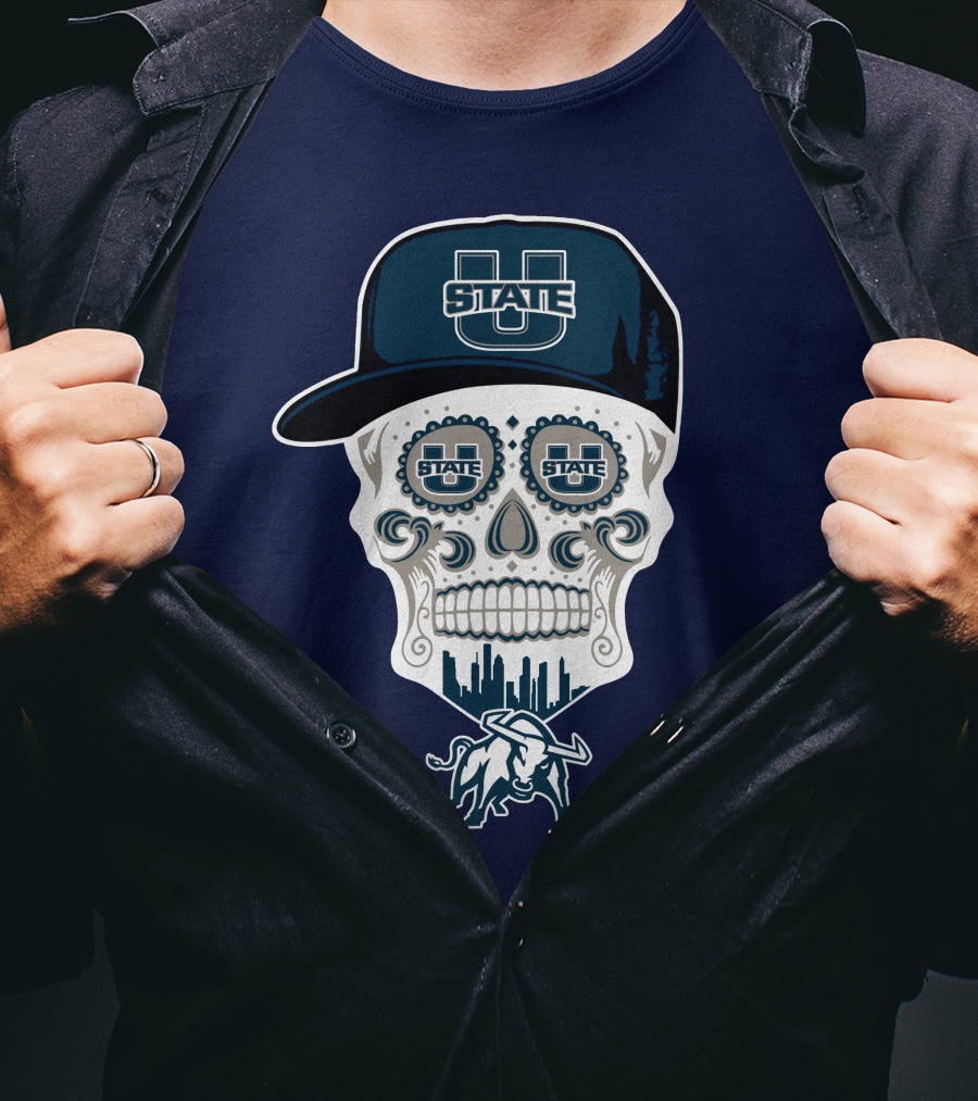 Utah State Aggies Skull Logo U State Hat And Bull T-Shirt