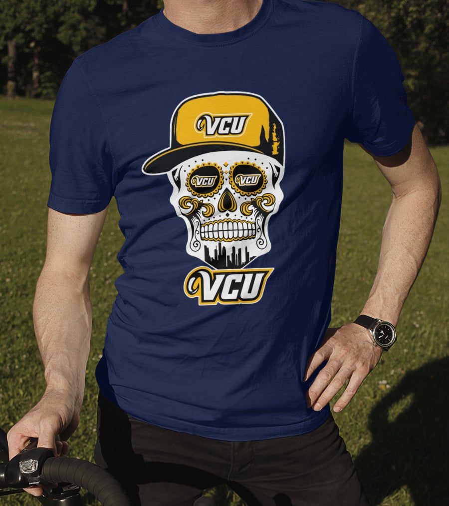 Vcu Rams Dia De Los Muertos Skull With Iconic Cap And Skyline T-Shirt