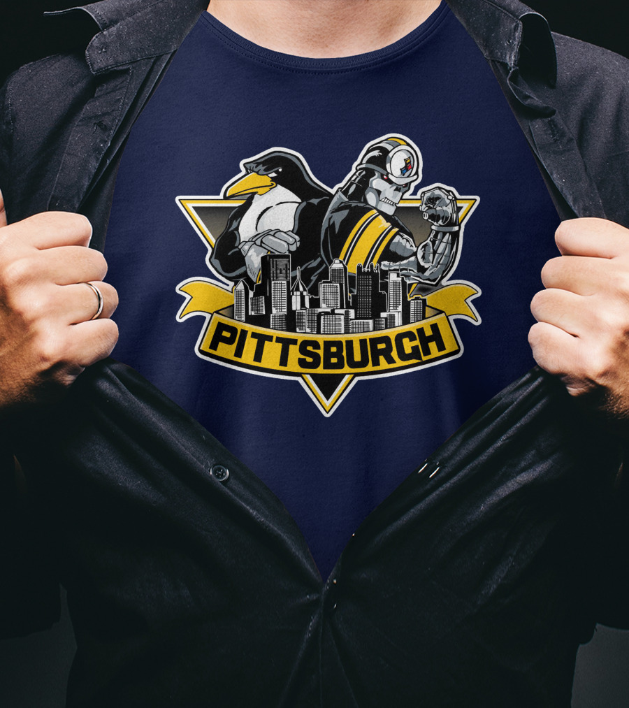 Pittsburgh Steelers Penguins Fusion Skyline T-Shirt
