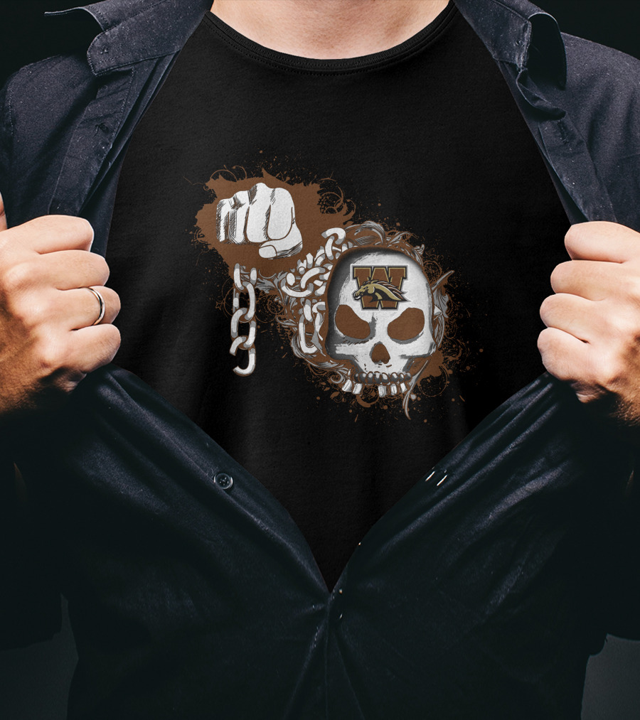 Western Michigan Broncos Skull And Chains Fist T-Shirt