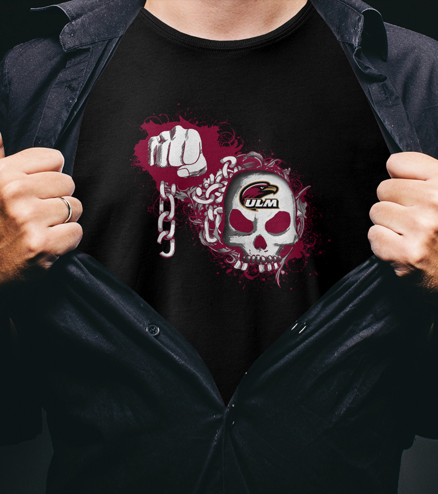 Ul Monroe Warhawks Ulm Skull Chains Fist T-Shirt