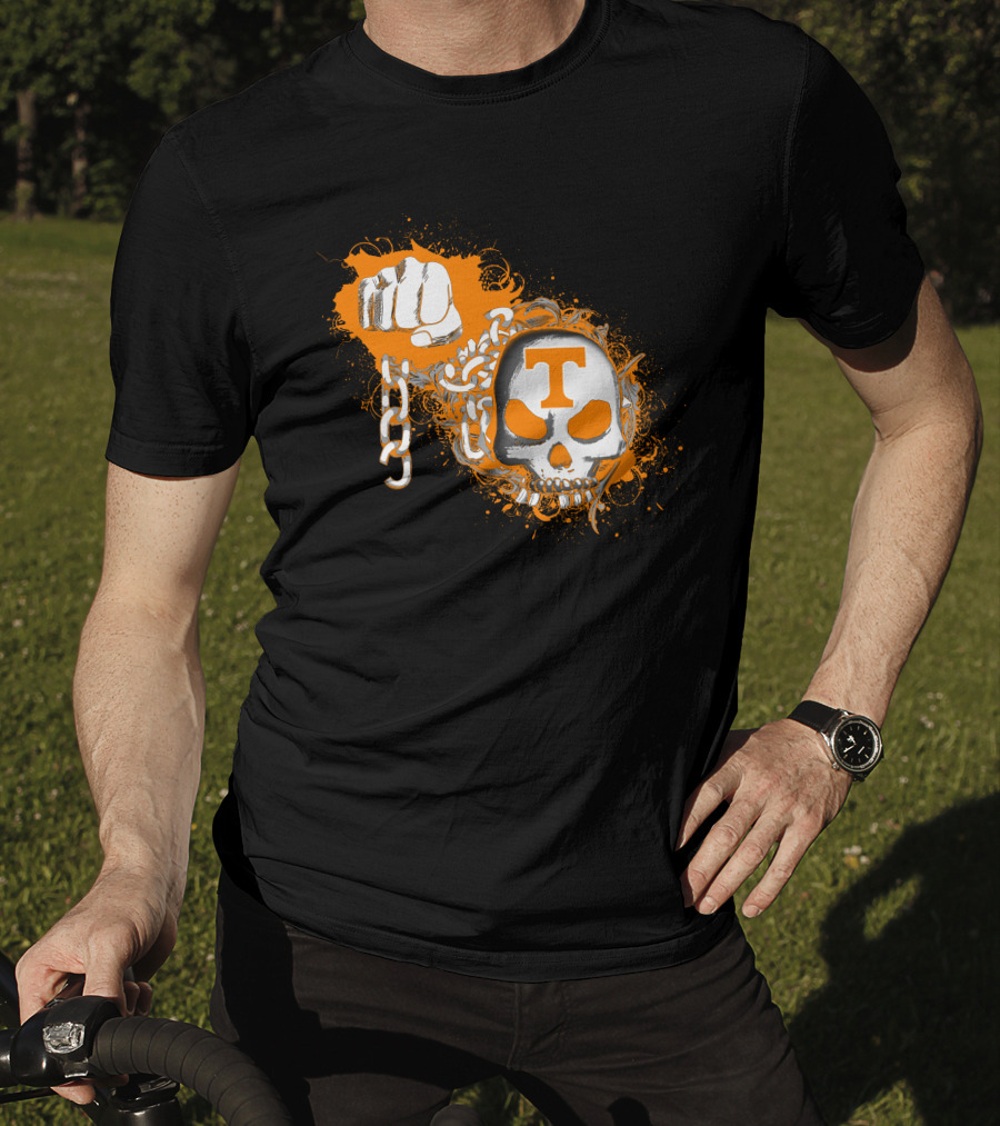 Tennessee Volunteers Skull T Logo Chain Fist Orange Splatter T-Shirt