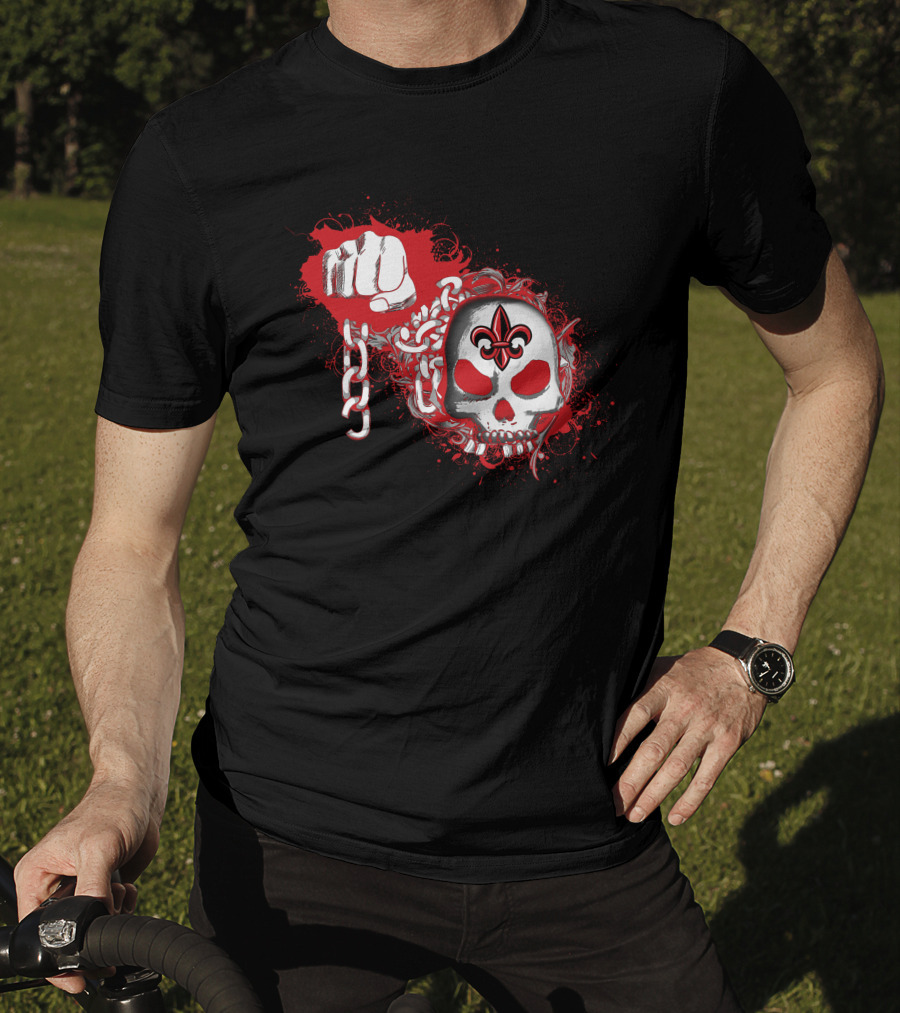 Ragin Cajuns Skull With Fleur-De-Lis And Chains T-Shirt