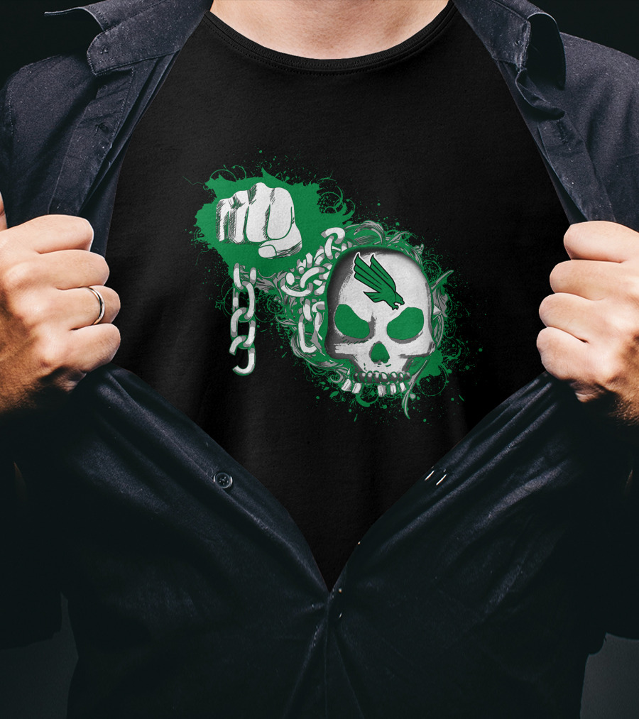 North Texas Mean Green Skull Fist And Chains T-Shirt