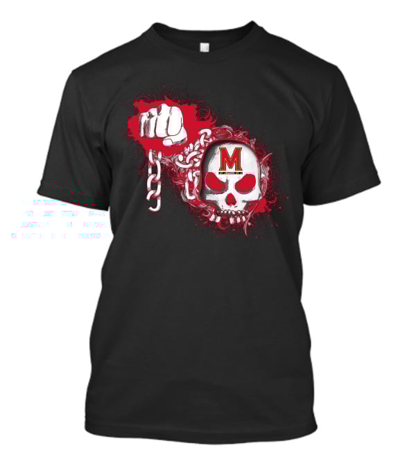 Maryland Terrapins Skull Emblem With Chains And Fist T-Shirt