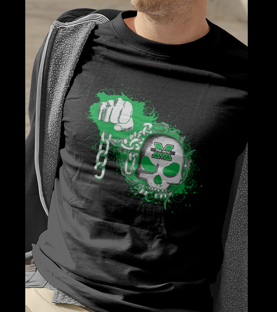 Marshall Thundering Herd Skull And Fist With Chains T-Shirt