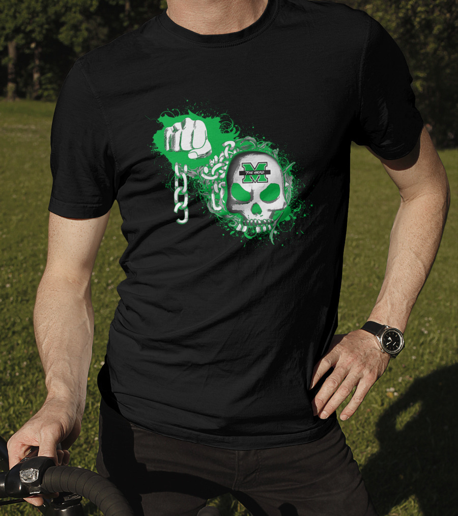 Marshall Thundering Herd Skull And Fist With Chains T-Shirt