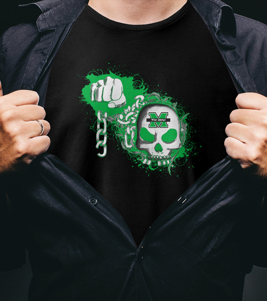 Marshall Thundering Herd Skull And Fist With Chains T-Shirt