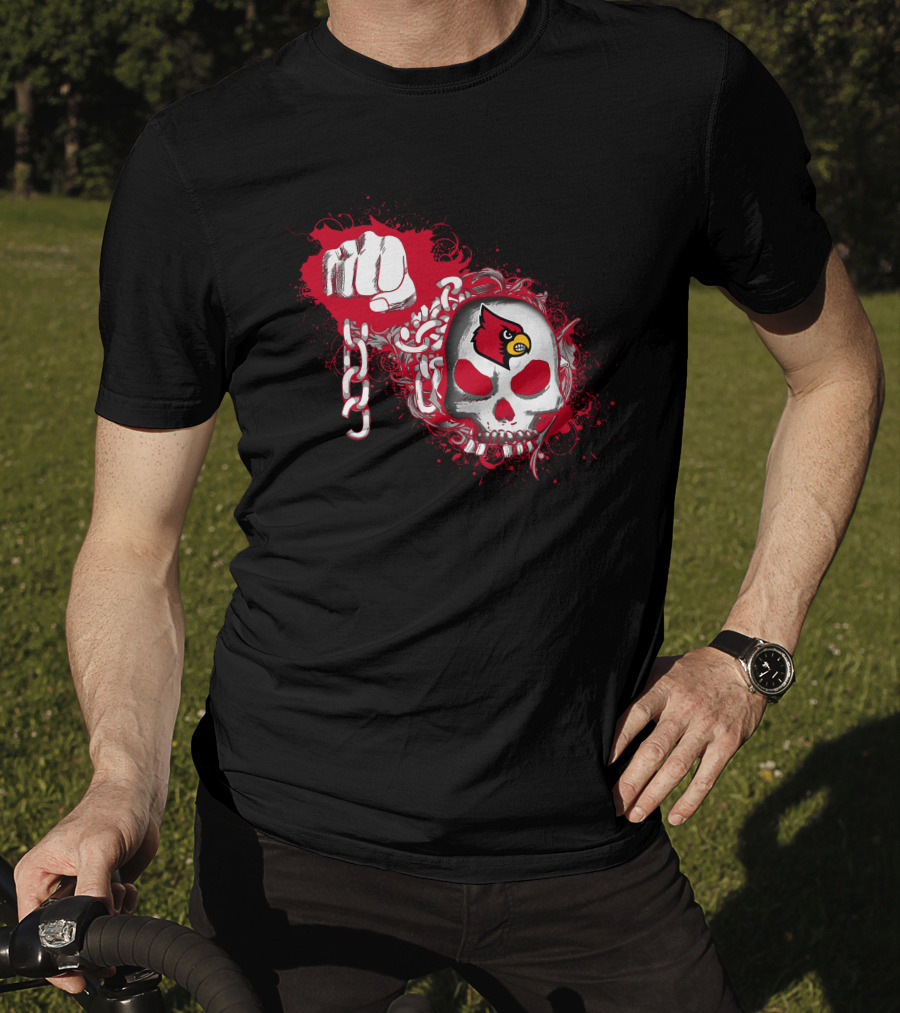 Louisville Cardinals Skull And Chains Iconic Fist T-Shirt