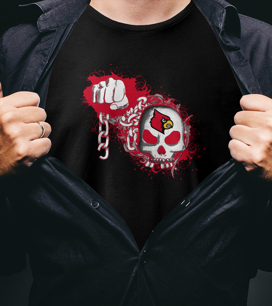 Louisville Cardinals Skull And Chains Iconic Fist T-Shirt