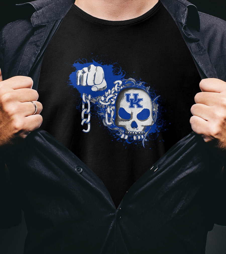 Kentucky Wildcats Skull Logo With Fist And Chain T-Shirt