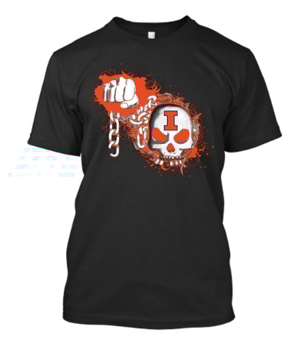 Illinois Fighting Illini Skull And Fist Design With Orange I T-Shirt