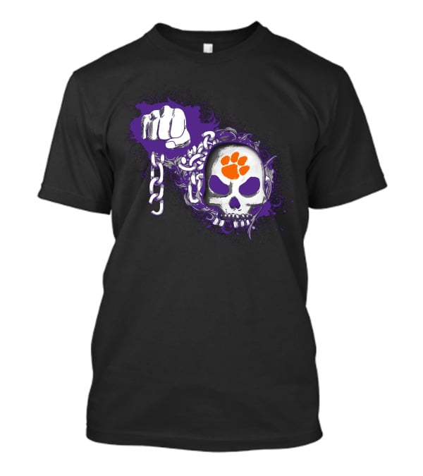 Clemson Tigers Skull And Chains With Paw Print T-Shirt