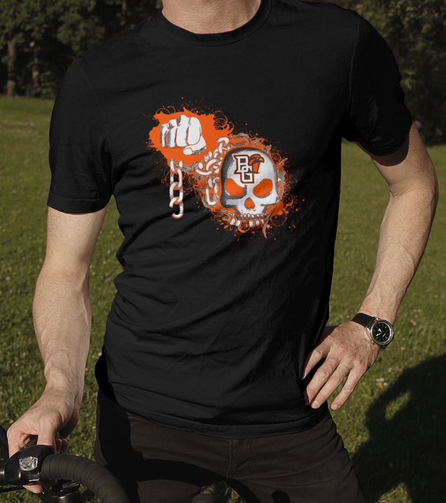 Bowling Green Falcons Skull Logo And Chain Fist T-Shirt