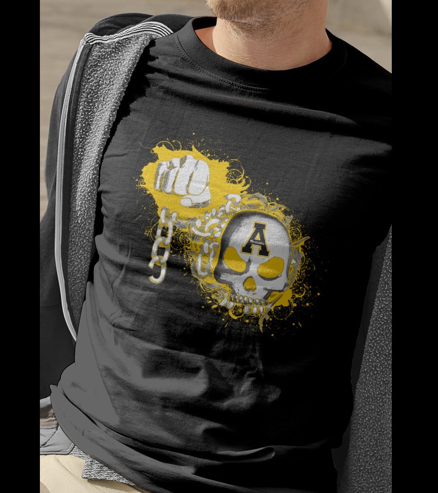 Appalachian State Mountaineers Skull And Chains Graphic With Bold Fist T-Shirt