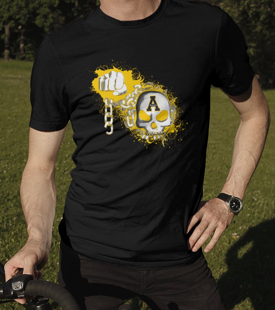 Appalachian State Mountaineers Skull And Chains Graphic With Bold Fist T-Shirt