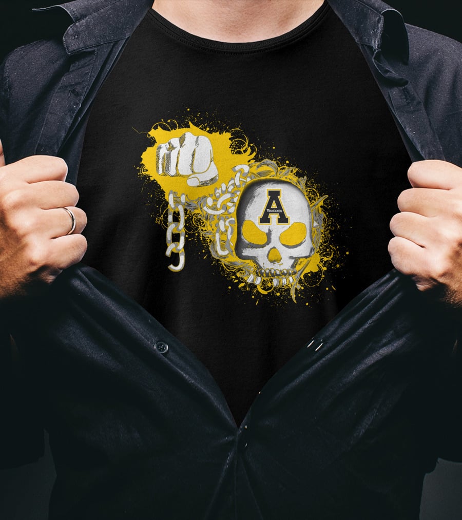 Appalachian State Mountaineers Skull And Chains Graphic With Bold Fist T-Shirt