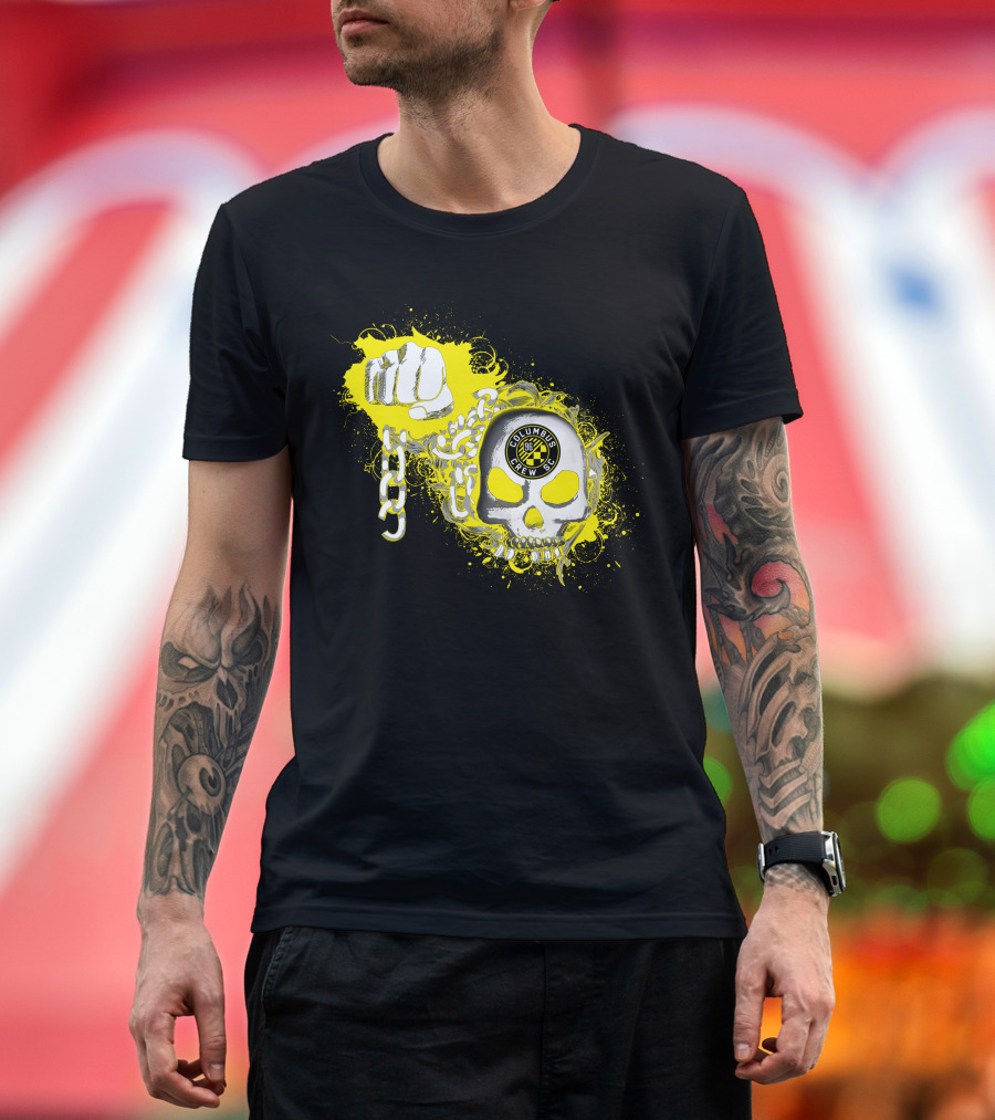 Columbus Crew Sc Skull Fist Chain Yellow Burst T-Shirt
