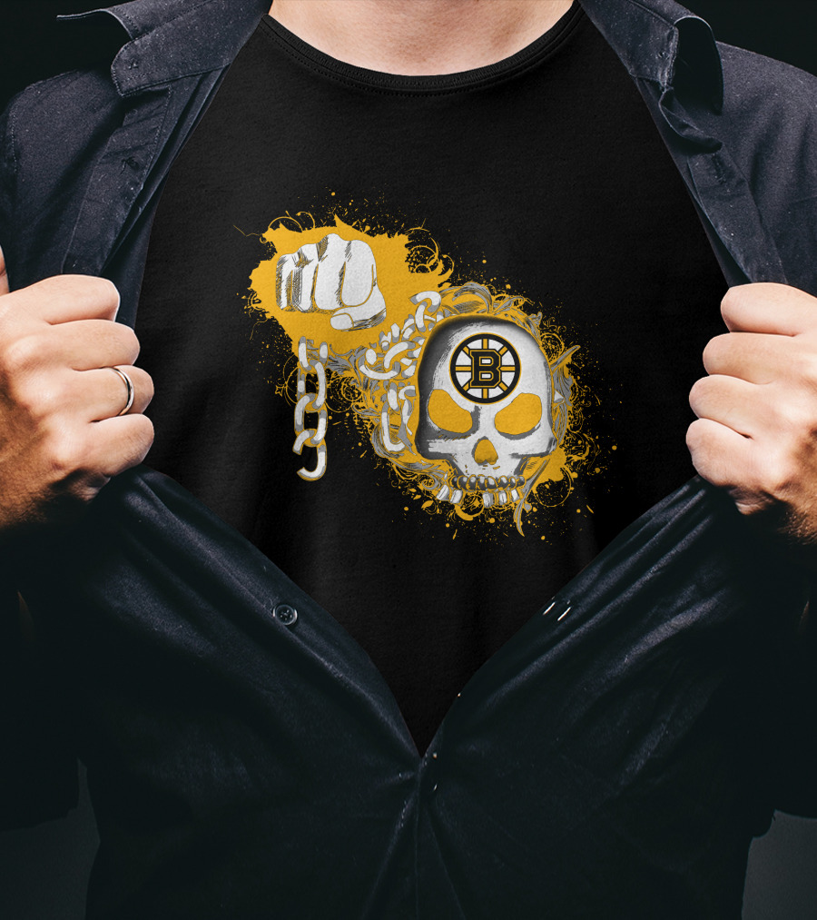 Boston Bruins Skull And Fist With Chains T-Shirt