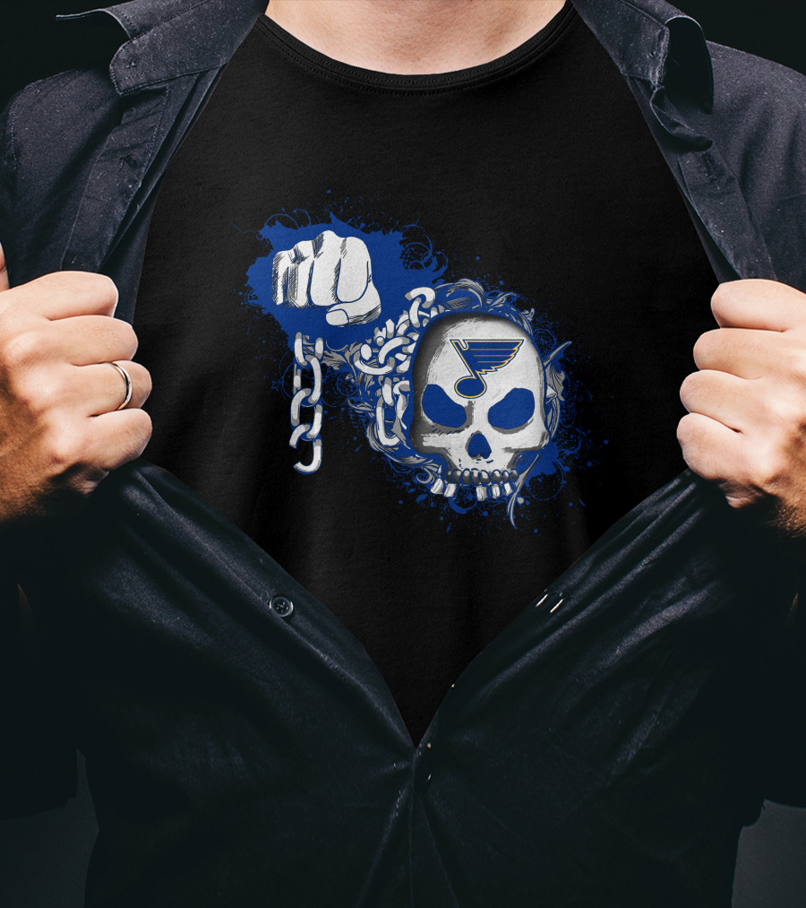 St Louis Blues Skull Chain Fist T-Shirt