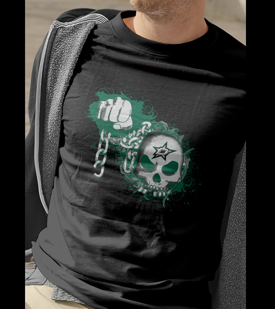 Dallas Stars Skull Chain Fist T-Shirt