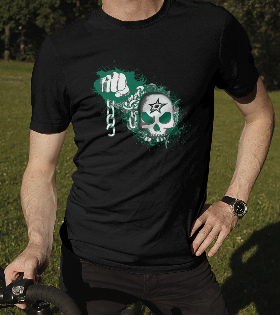 Dallas Stars Skull Chain Fist T-Shirt
