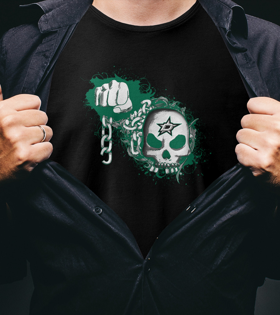 Dallas Stars Skull Chain Fist T-Shirt