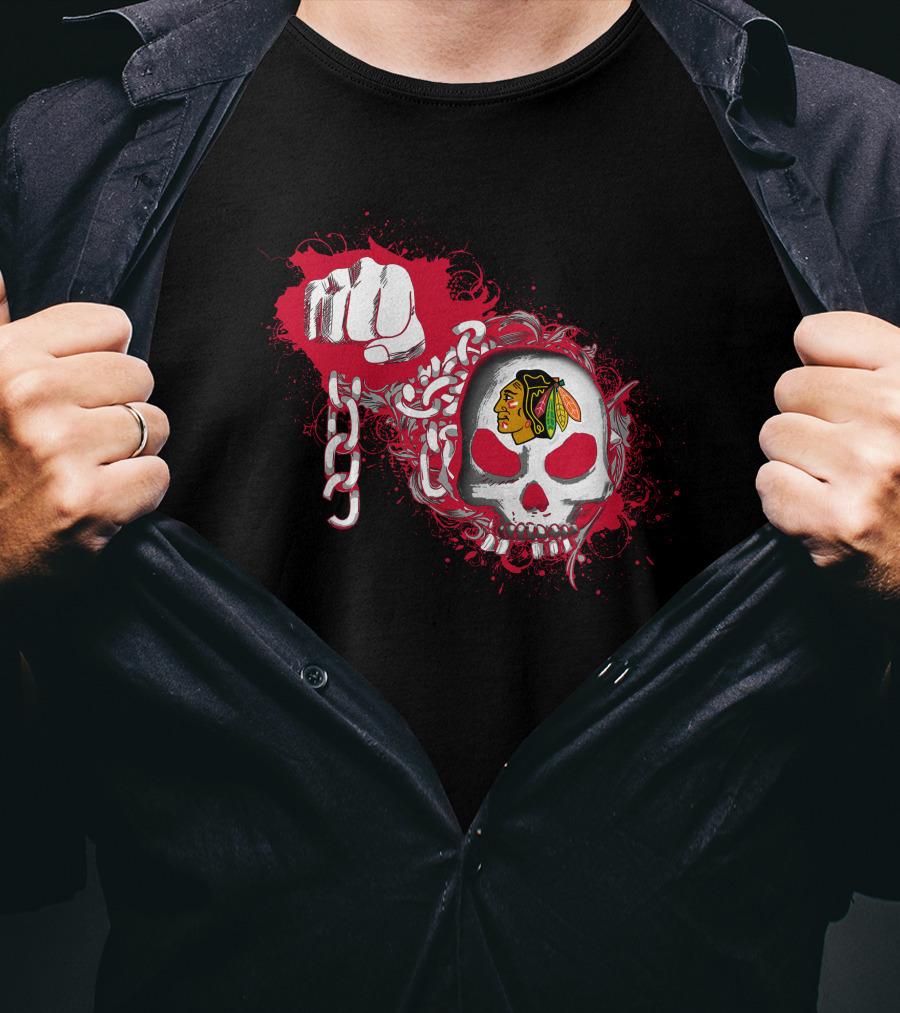 Chicago Blackhawks Skull And Chain Fist T-Shirt