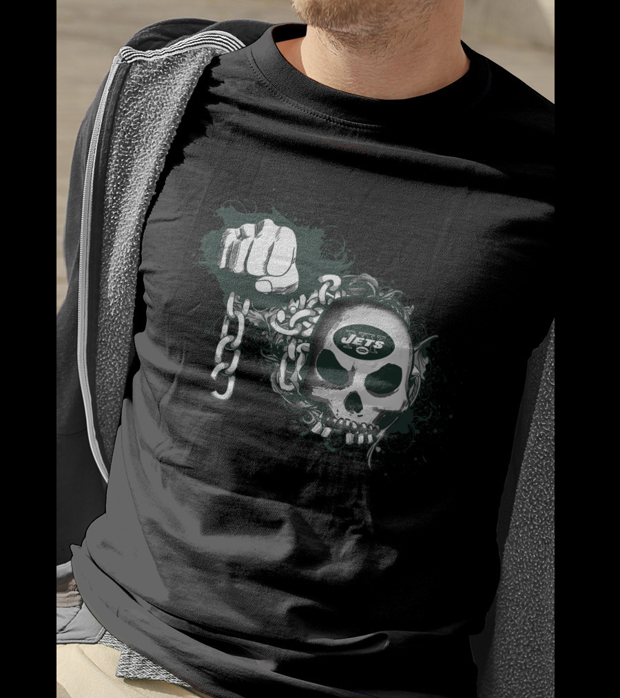 New York Jets Skull And Chains Fist T-Shirt