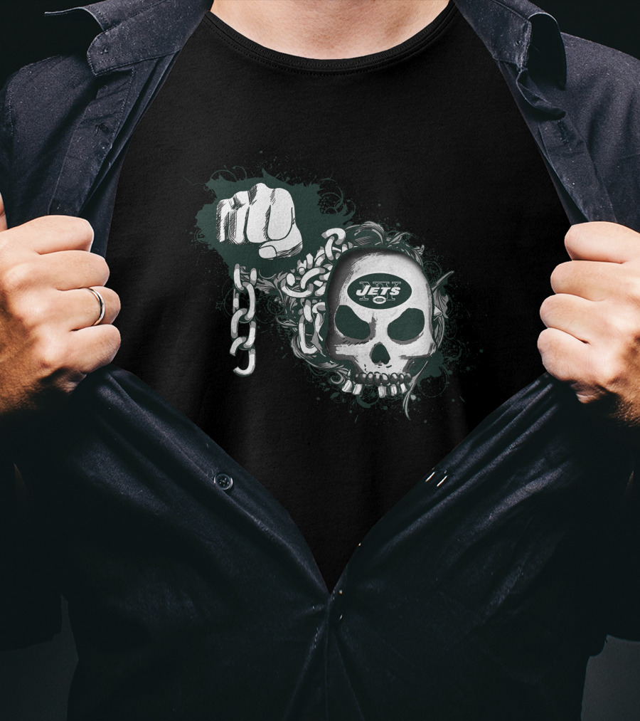 New York Jets Skull And Chains Fist T-Shirt