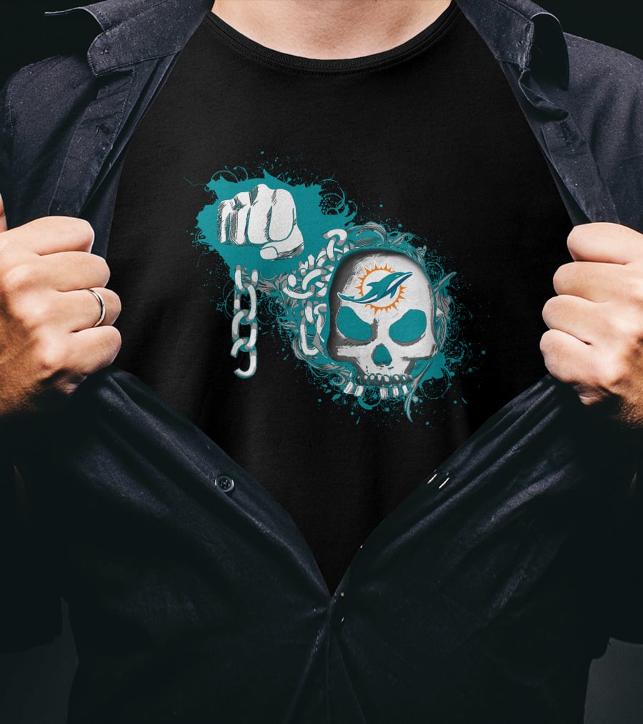 Miami Dolphins Skull And Fist With Chains T-Shirt