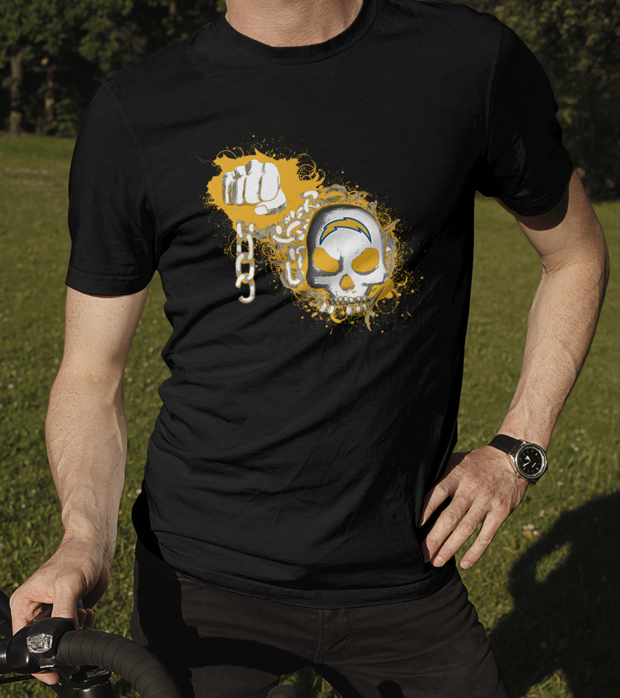 Los Angeles Chargers Skull And Fist With Lightning Bolt T-Shirt