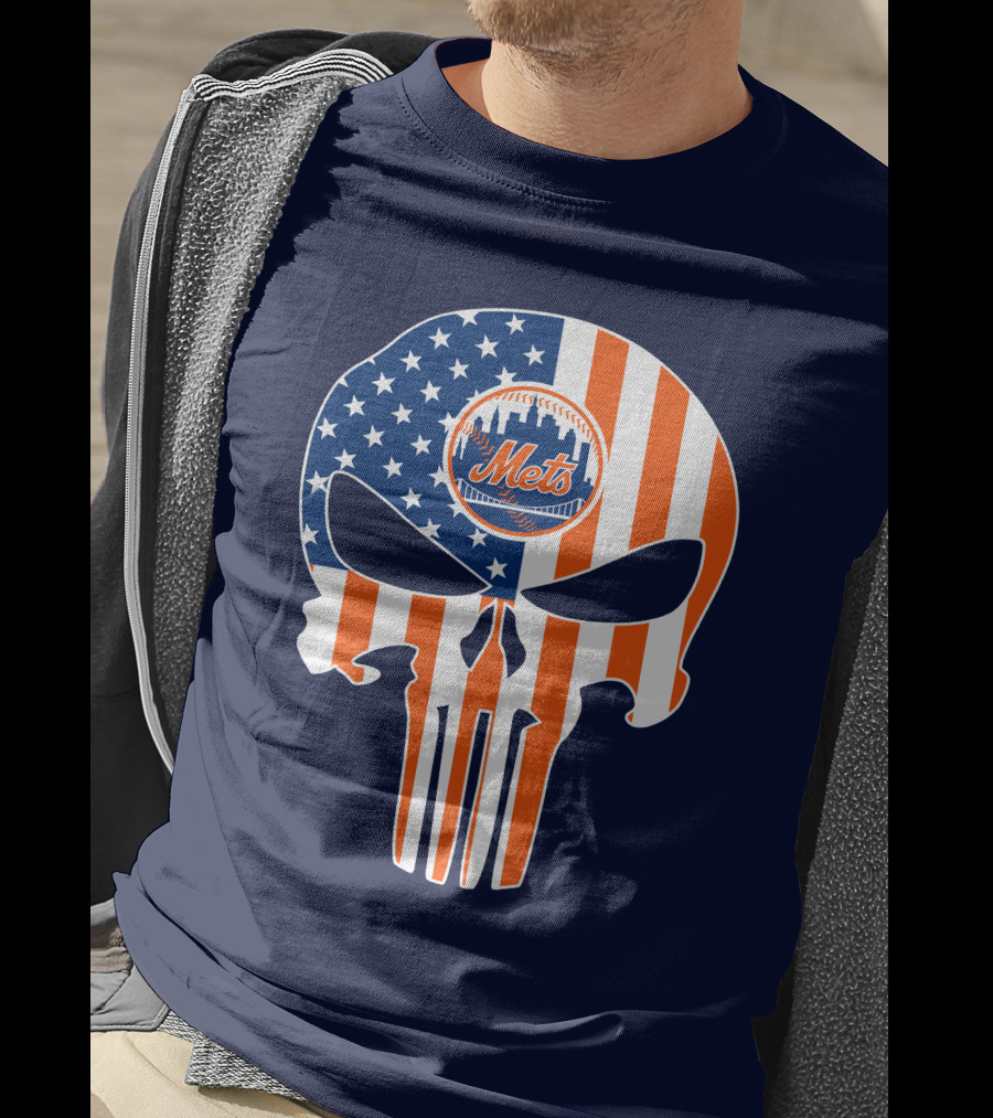 New York Mets Punisher Skull American Flag T-Shirt