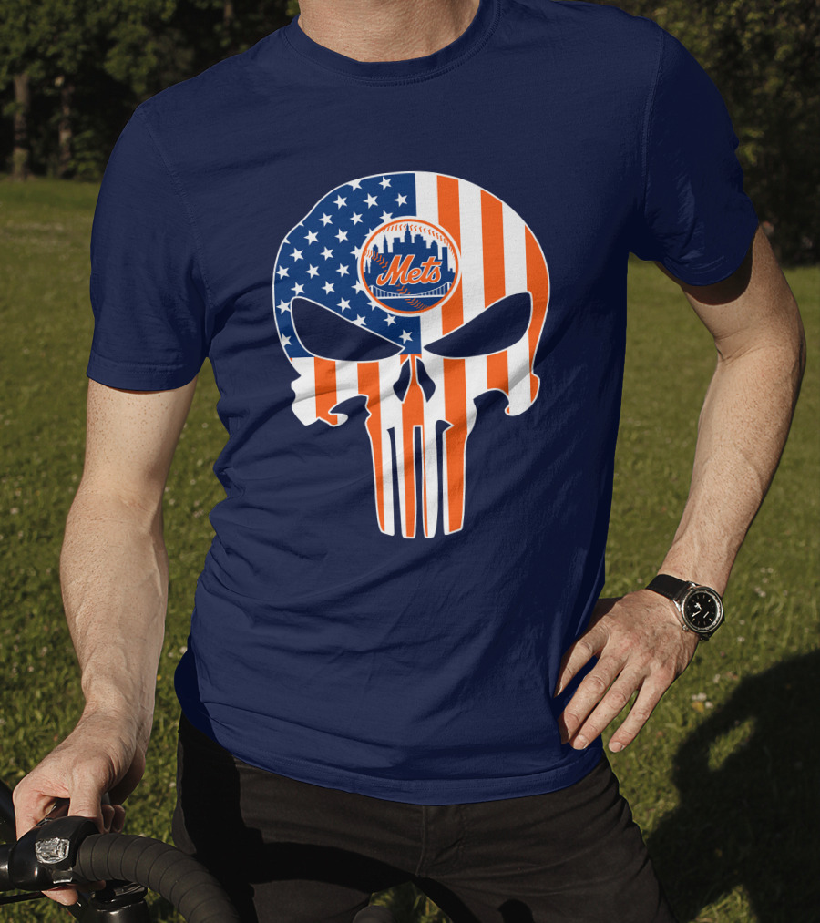 New York Mets Punisher Skull American Flag T-Shirt