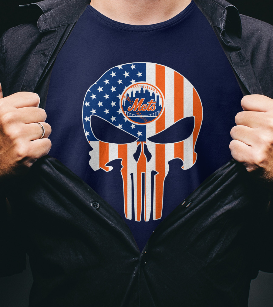 New York Mets Punisher Skull American Flag T-Shirt
