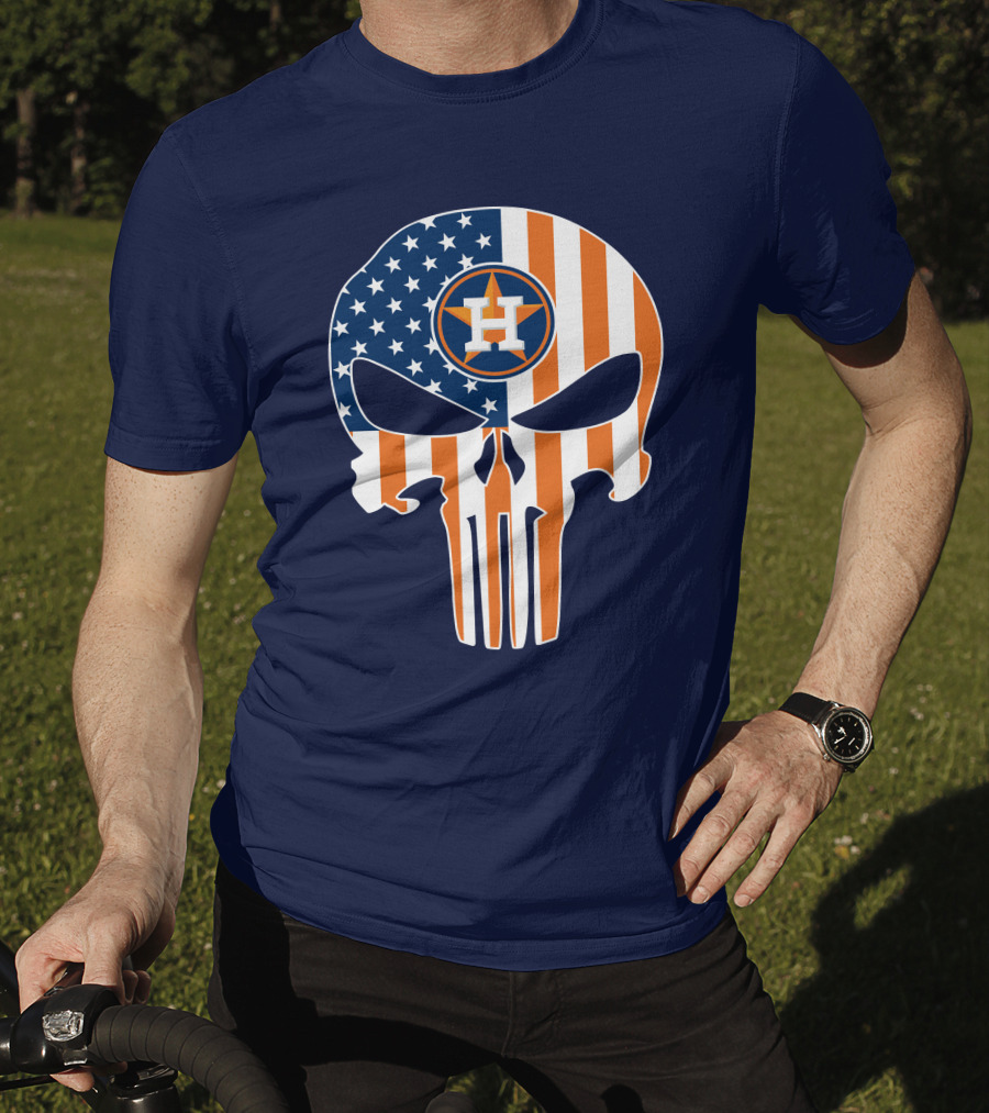Houston Astros The Punisher American Flag Skull T-Shirt