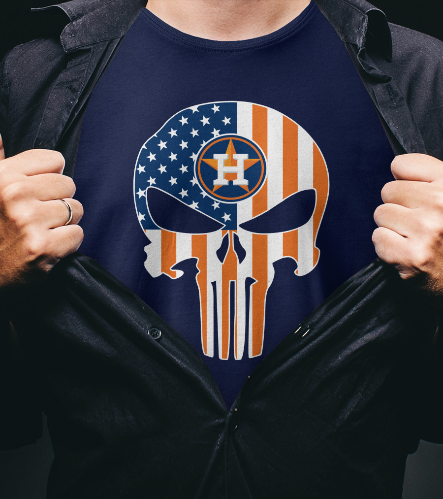 Houston Astros The Punisher American Flag Skull T-Shirt
