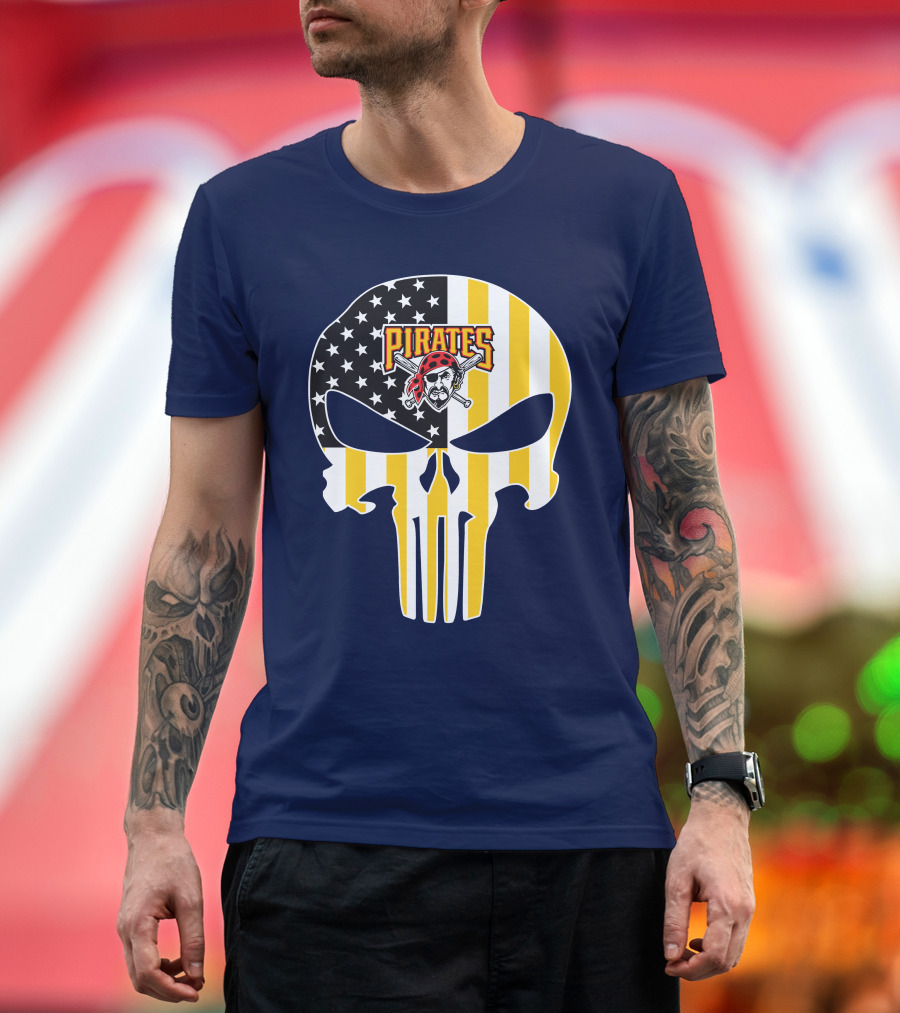 Pittsburgh Pirates Punisher Skull American Flag T-Shirt