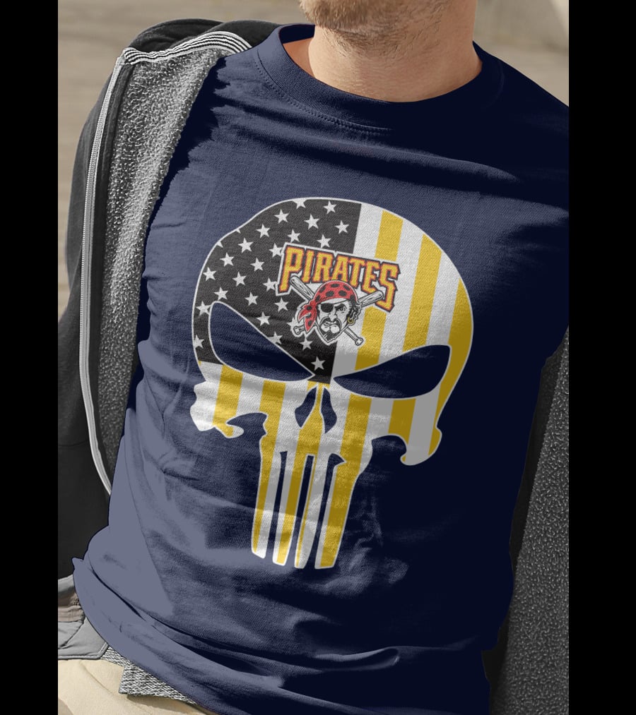 Pittsburgh Pirates Punisher Skull American Flag T-Shirt