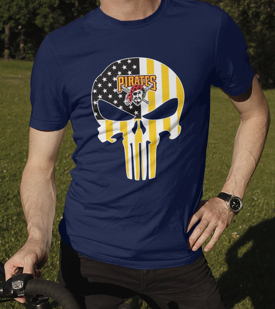 Pittsburgh Pirates Punisher Skull American Flag T-Shirt