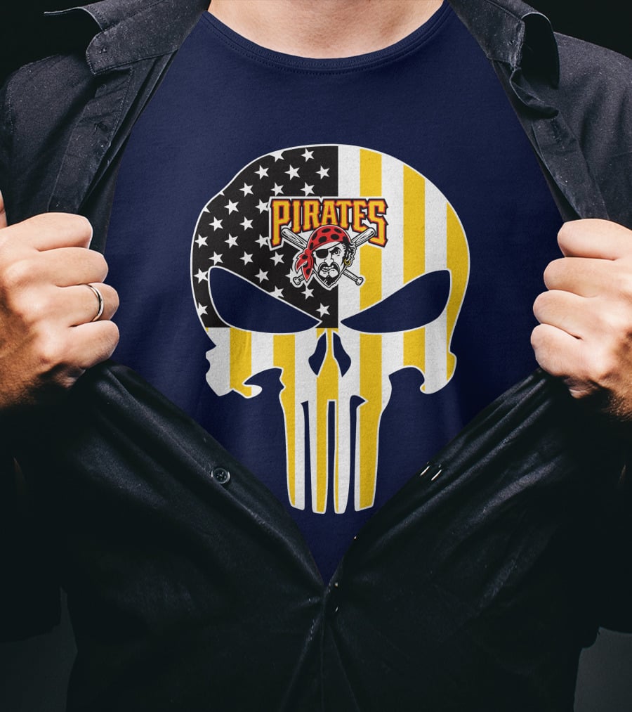 Pittsburgh Pirates Punisher Skull American Flag T-Shirt